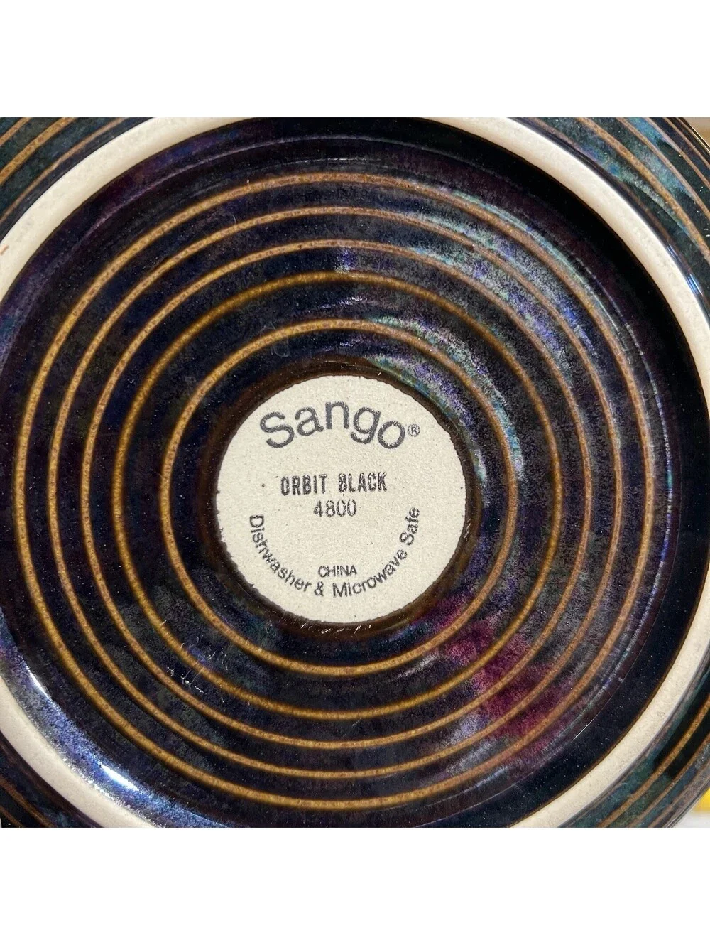 Sango Orbit Black Stoneware 4 Salad 4 Dinner Plates MCM Retro Style Boho Rustic
